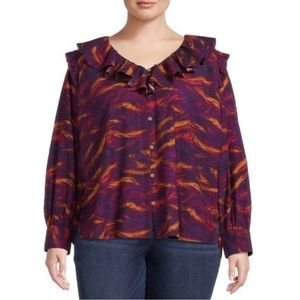 Terra & Sky Women's Plus Size Ruffle collar Long Sleeve Peasant Top size 3XL